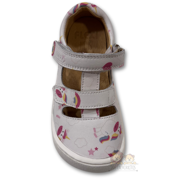 Sandalia respetuosa Flexi Nens - Unicornios Blanco