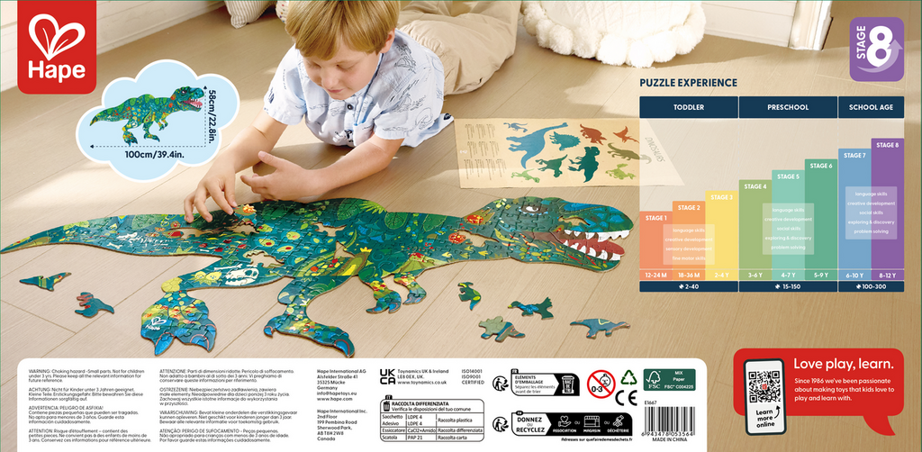 Puzzle de suelo brillante Dinos - Hape