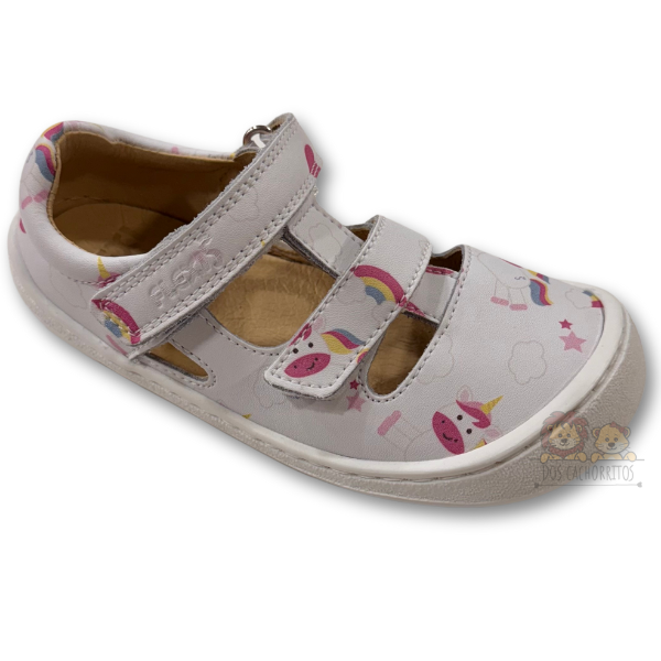 Sandalia respetuosa Flexi Nens - Unicornios Blanco