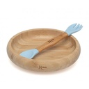 Plato Bambú+ Cubiertos de silicona Azul - Kiokids
