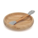 Plato Bambú+ Cubiertos de silicona Gris - Kiokids 