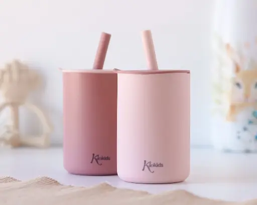 Vasos silicona con pajita Rosa - Kiokids 