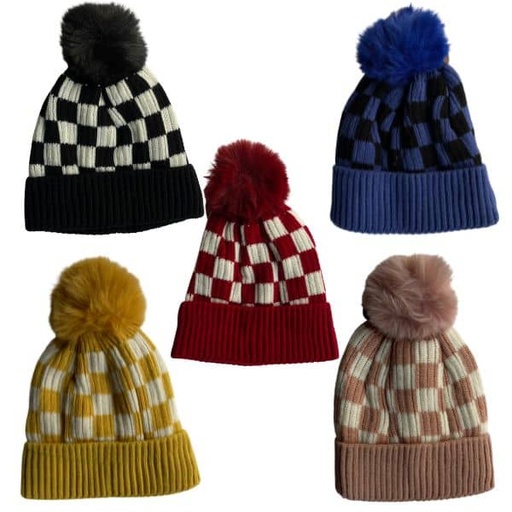 Gorro con pompon a cuadros - Varios colores